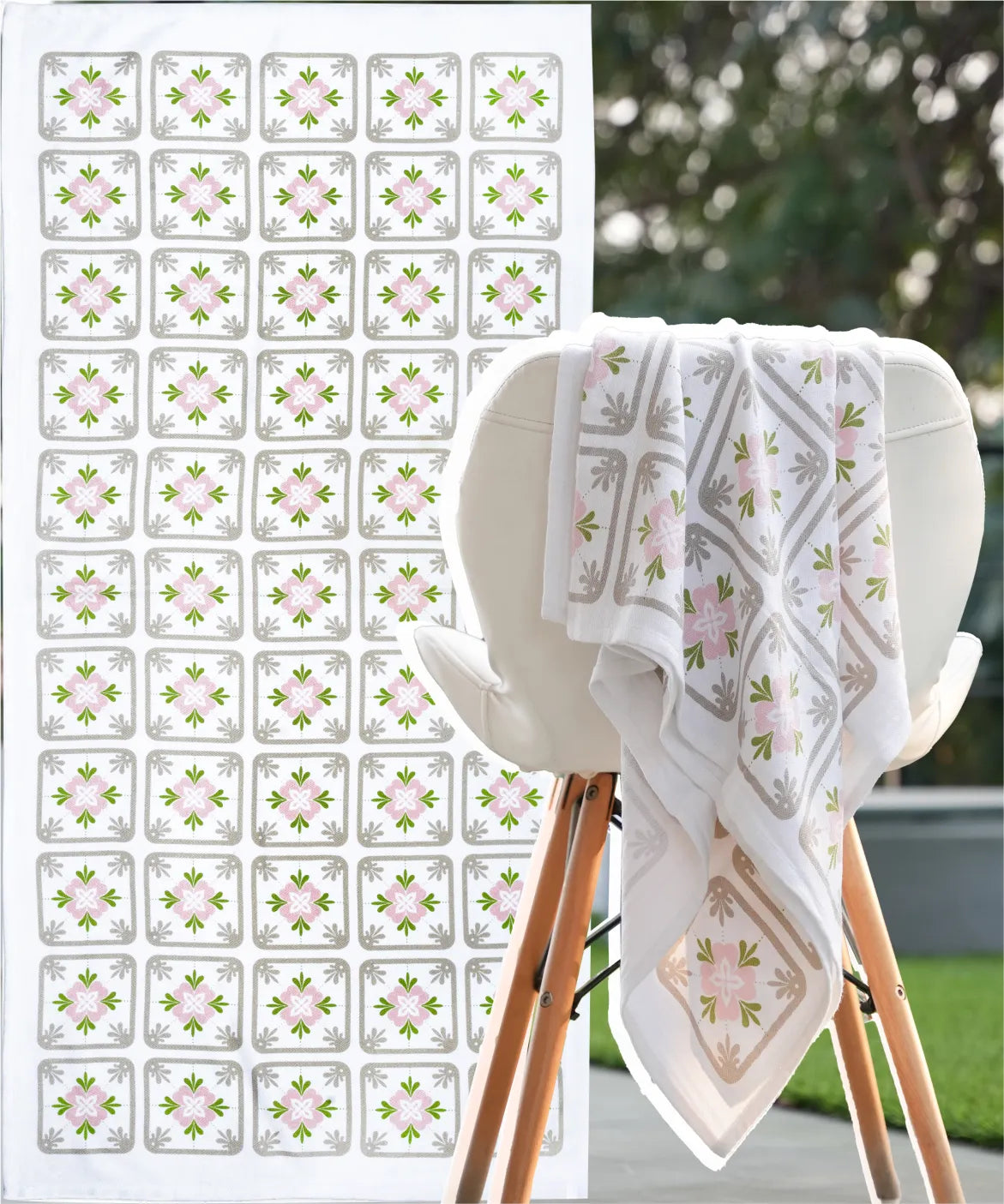 Floral Tile Bamboo Bath Towel | 200 GSM | 70 X 140 cm