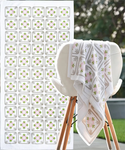 Floral Tile Bamboo Bath Towel | 200 GSM | 70 X 140 cm