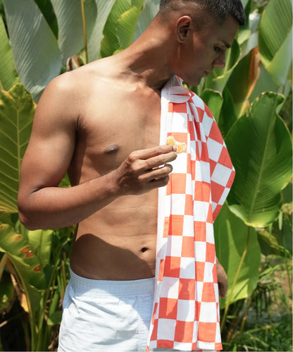 Citrus Checkered Bamboo Bath Towel | 200 GSM | 70 X 140 cm