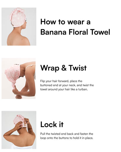 Banana Jacquard Floral Hair Towel | 350GSM |  25cm x 65cm x 5 cm