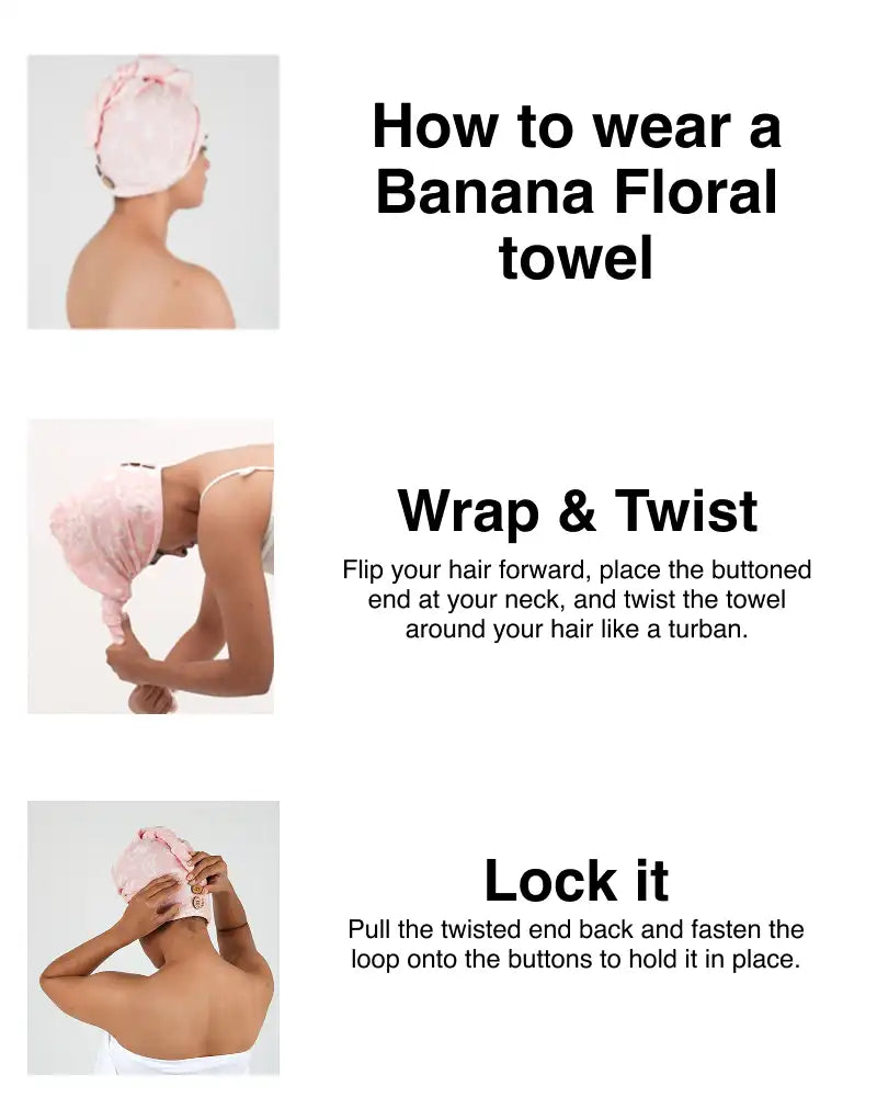 Banana Jacquard Floral Hair Towel | 350GSM |  25cm x 65cm x 5 cm