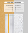 Comparison of Thirsty Towels and Regular towels with features listed on a gray and beige background.