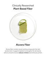 Aluvera Fiber on a clear plate with text about its benefits.