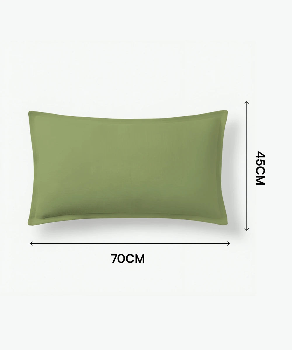 Aloe green pillow with dimensions on a white background