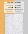Comparison of Thirsty Towels and Regular towels with text and icons on a gray and orange background.