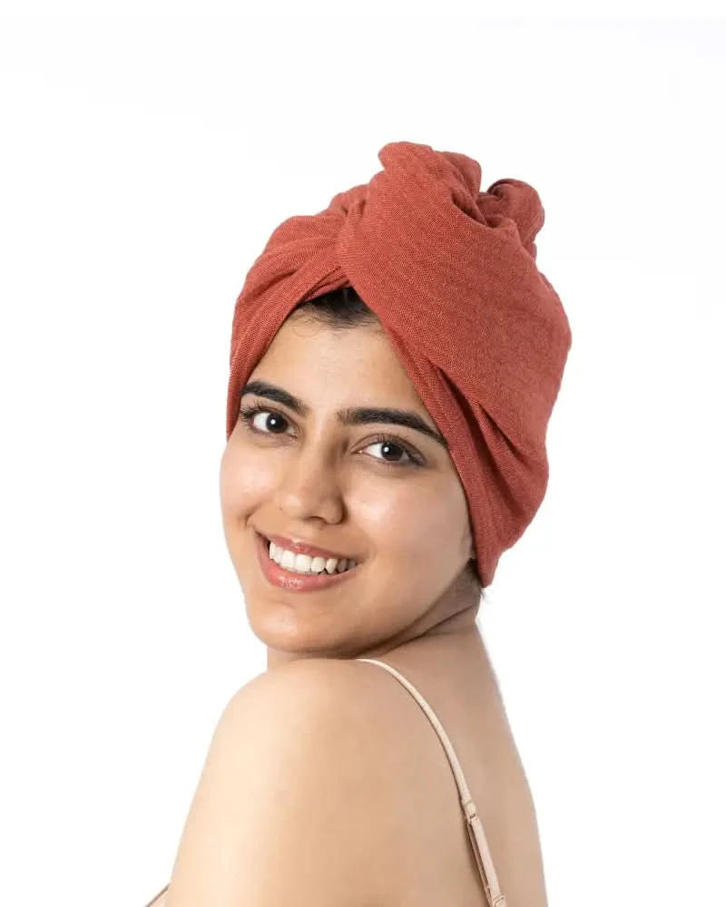 Woman wearing a banana double cloth on a white background