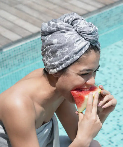 Banana Jacquard Floral Hair Towel | 350GSM |  25cm x 65cm x 5 cm