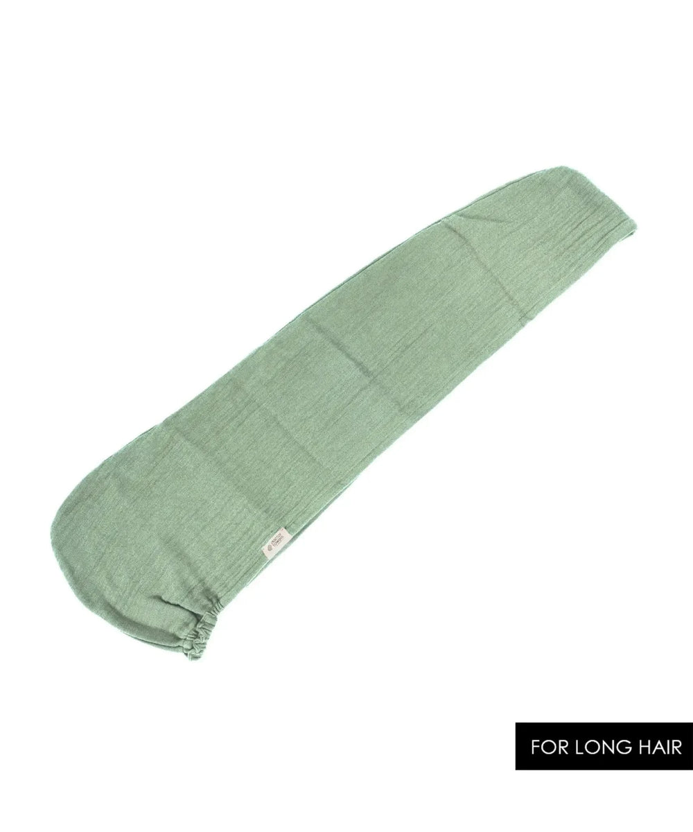 Green hair towel for long hair on a white background