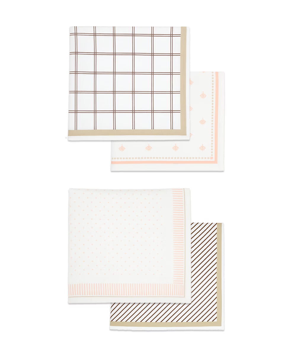 Aluvera Hand kerchief | Chocolate Brown and Honey peach Combo | 40 X 40 cm | Pack of 4