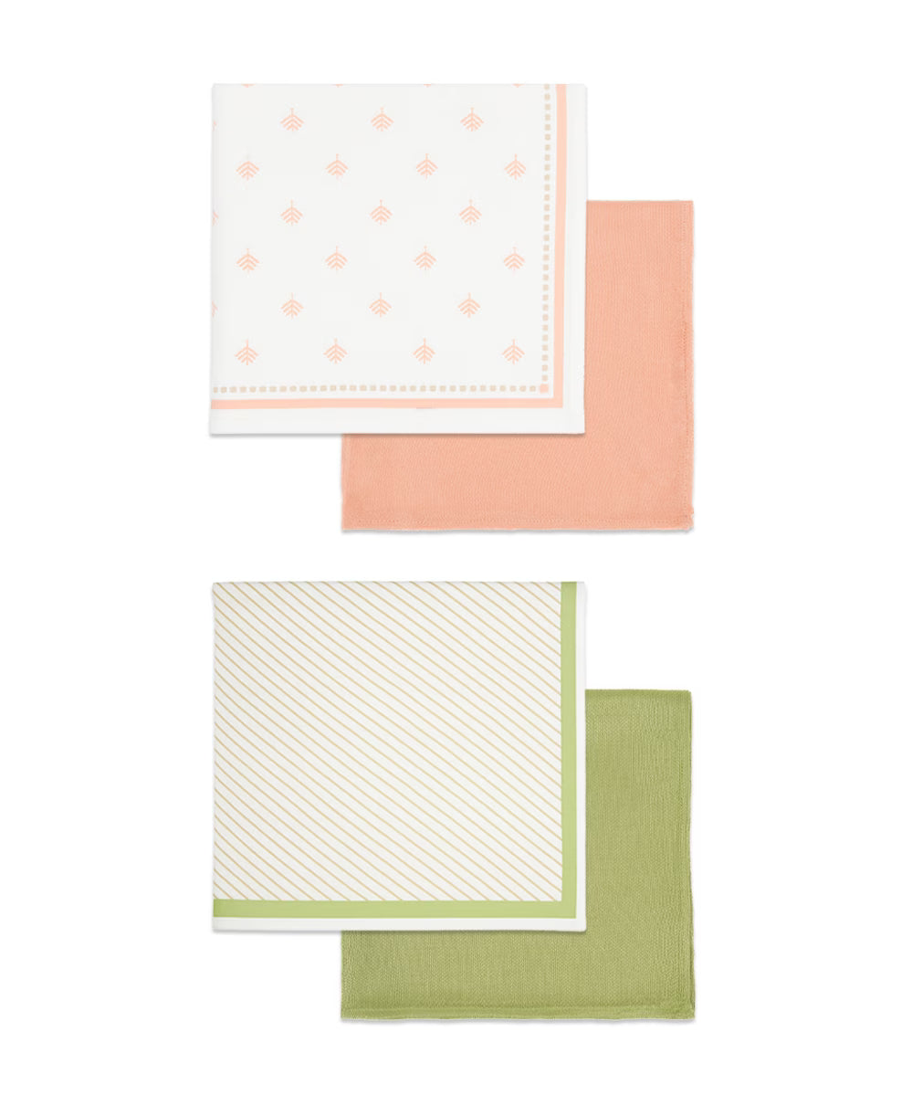 Aluvera Hand kerchief | Honey Peach and Aloe Green | 40 X 40 cm | Pack of 4
