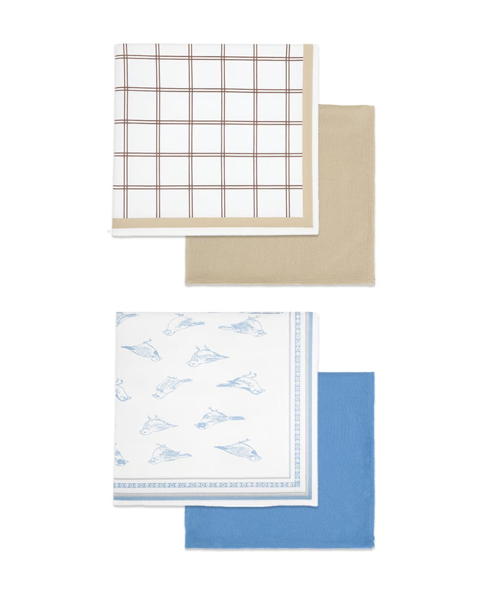 Aluvera Hand kerchief | Mirage Blue and Frozen Dew | 40 X 40 cm | Pack of 4