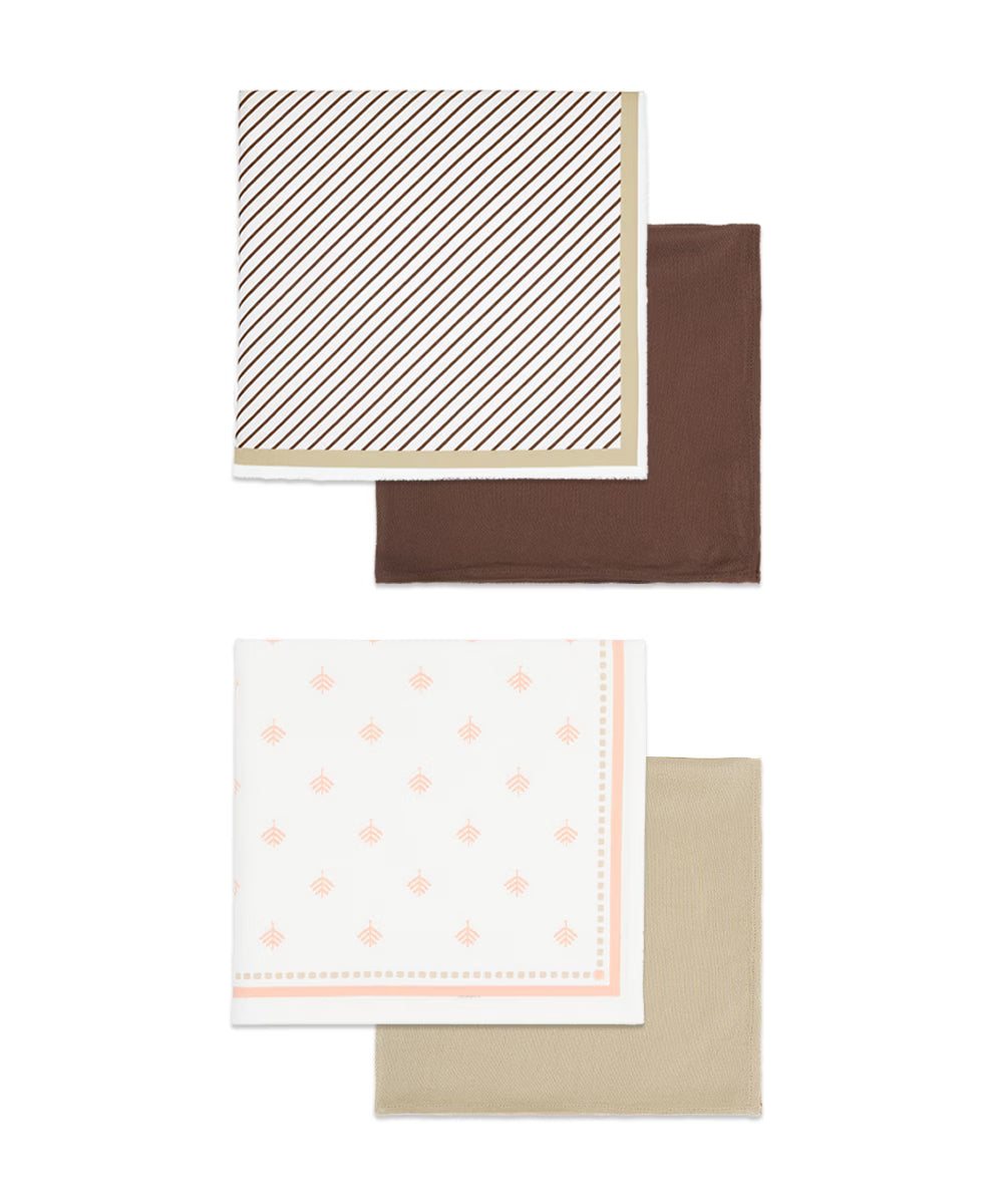 Aluvera Hand kerchief | Chocolate Brown and Frozen Dew combo | 40 X 40 cm | Pack of 4