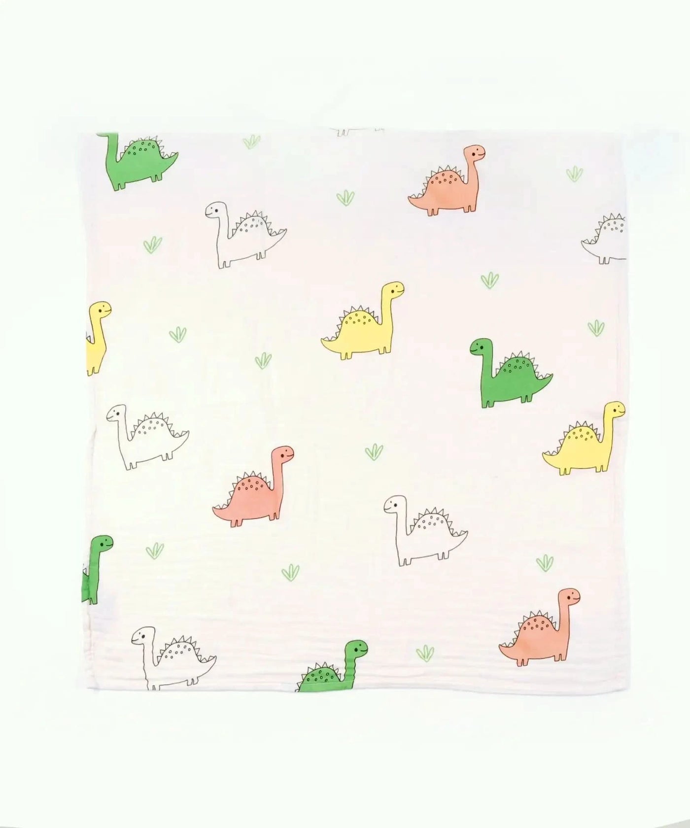 Baby bamboo swaddle with colorful dinosaur pattern on a white background