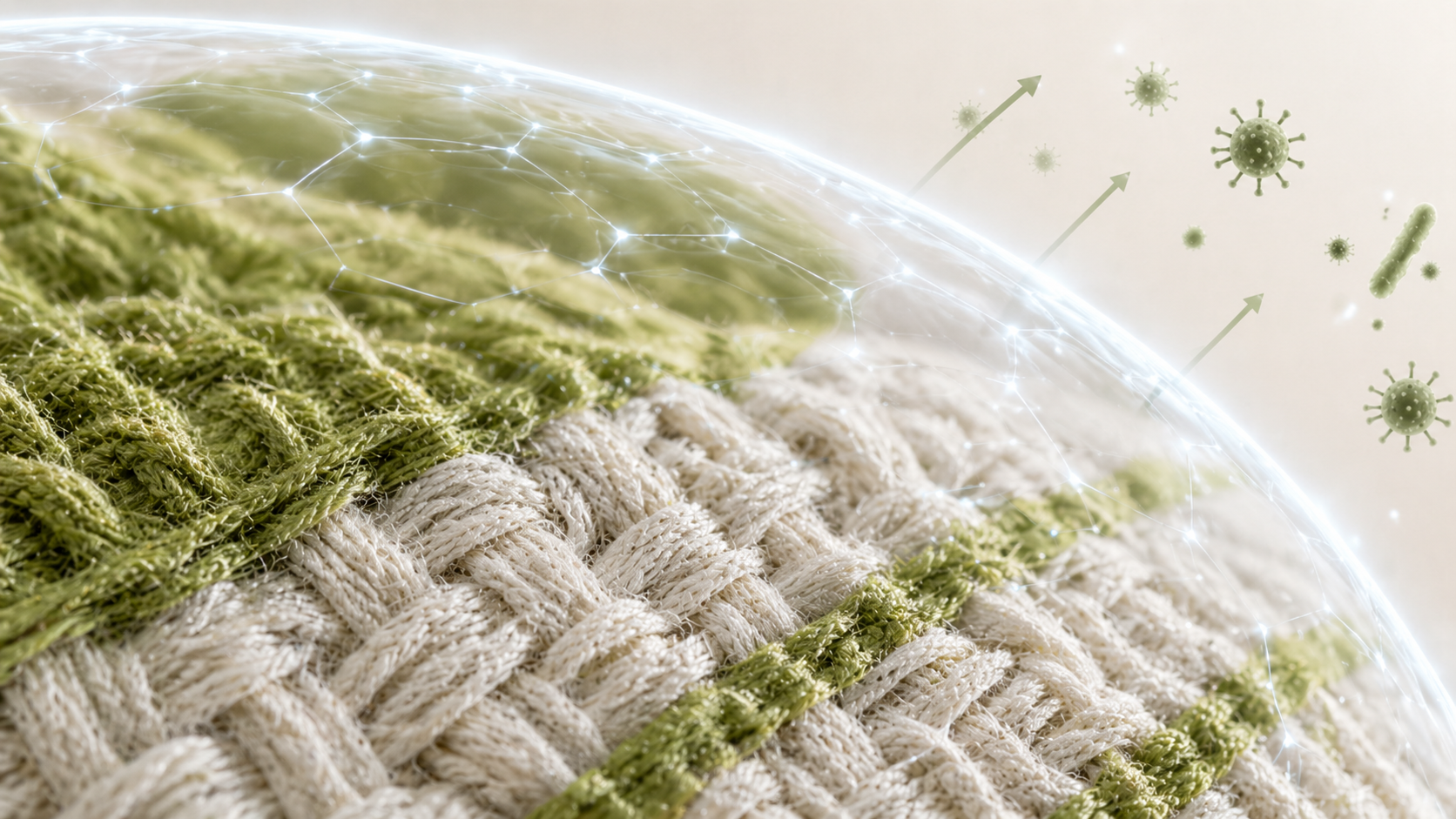 Macro towel fabric showing SkinShield coating over towel fibers