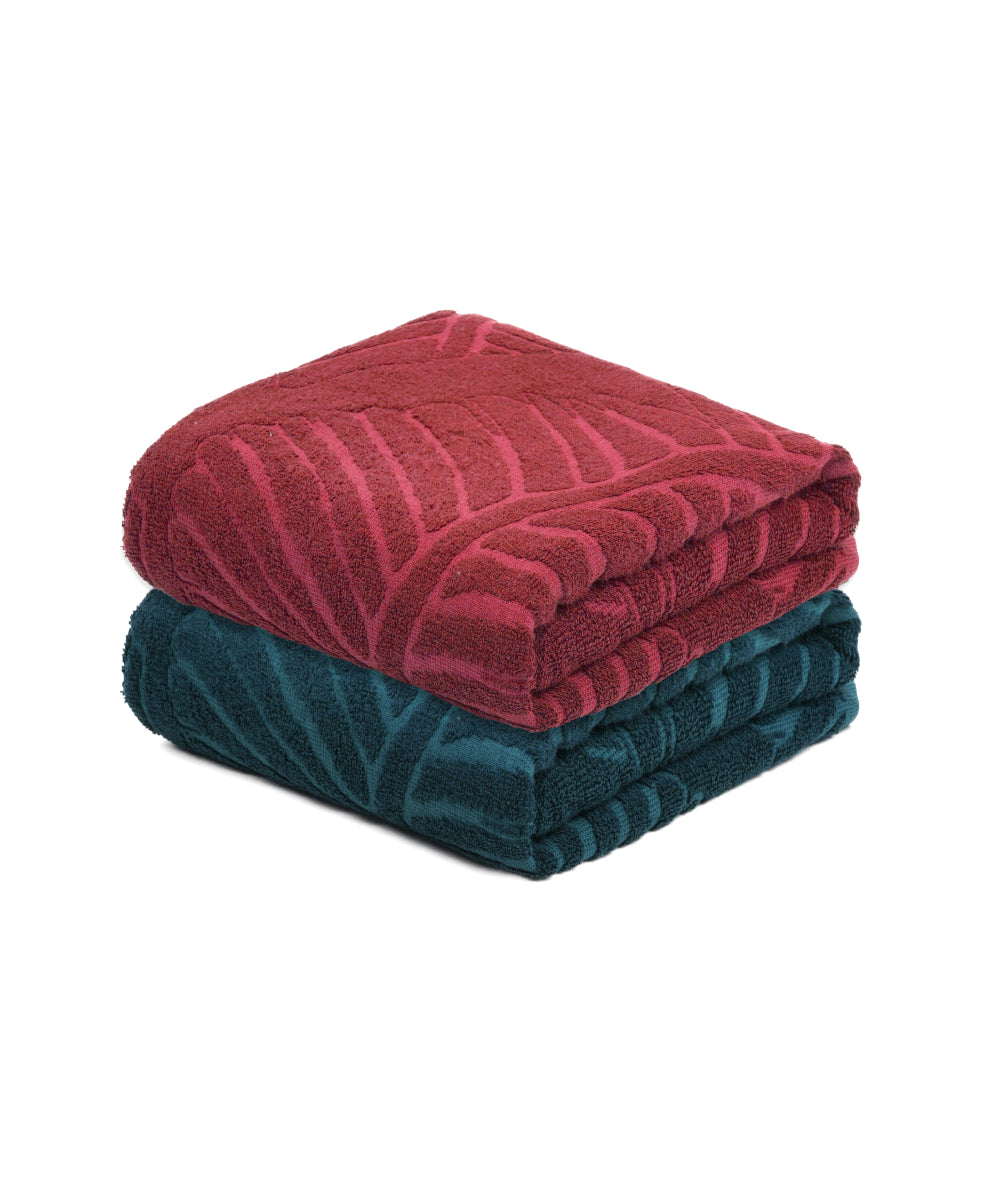 Alufern Terry Bath Towel | 75 X 150 cm | 400 GSM - Pack of 2 (Cherrywood Red & Peacock Teal)
