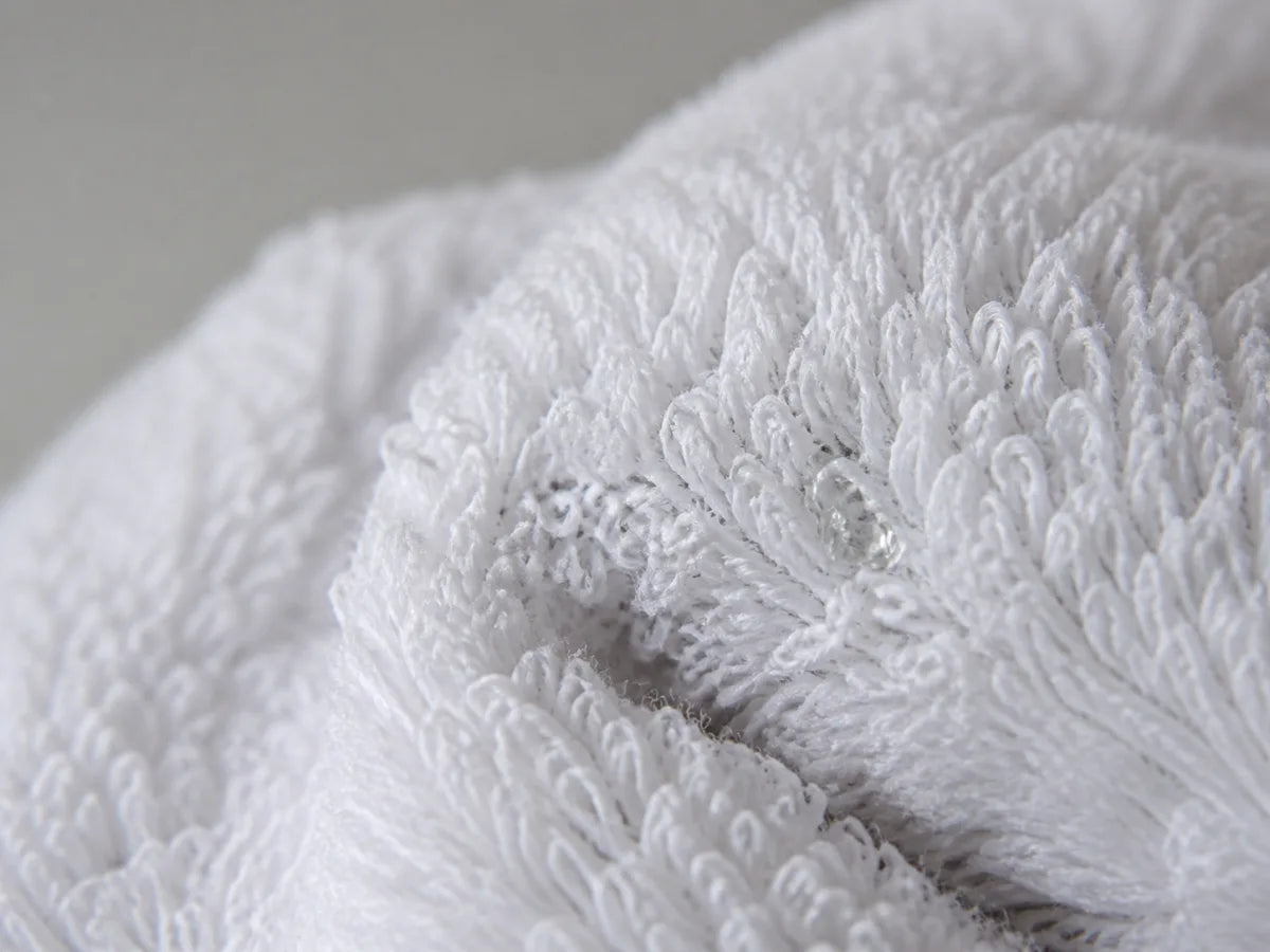 Macro view of damp white cotton towel fibres
