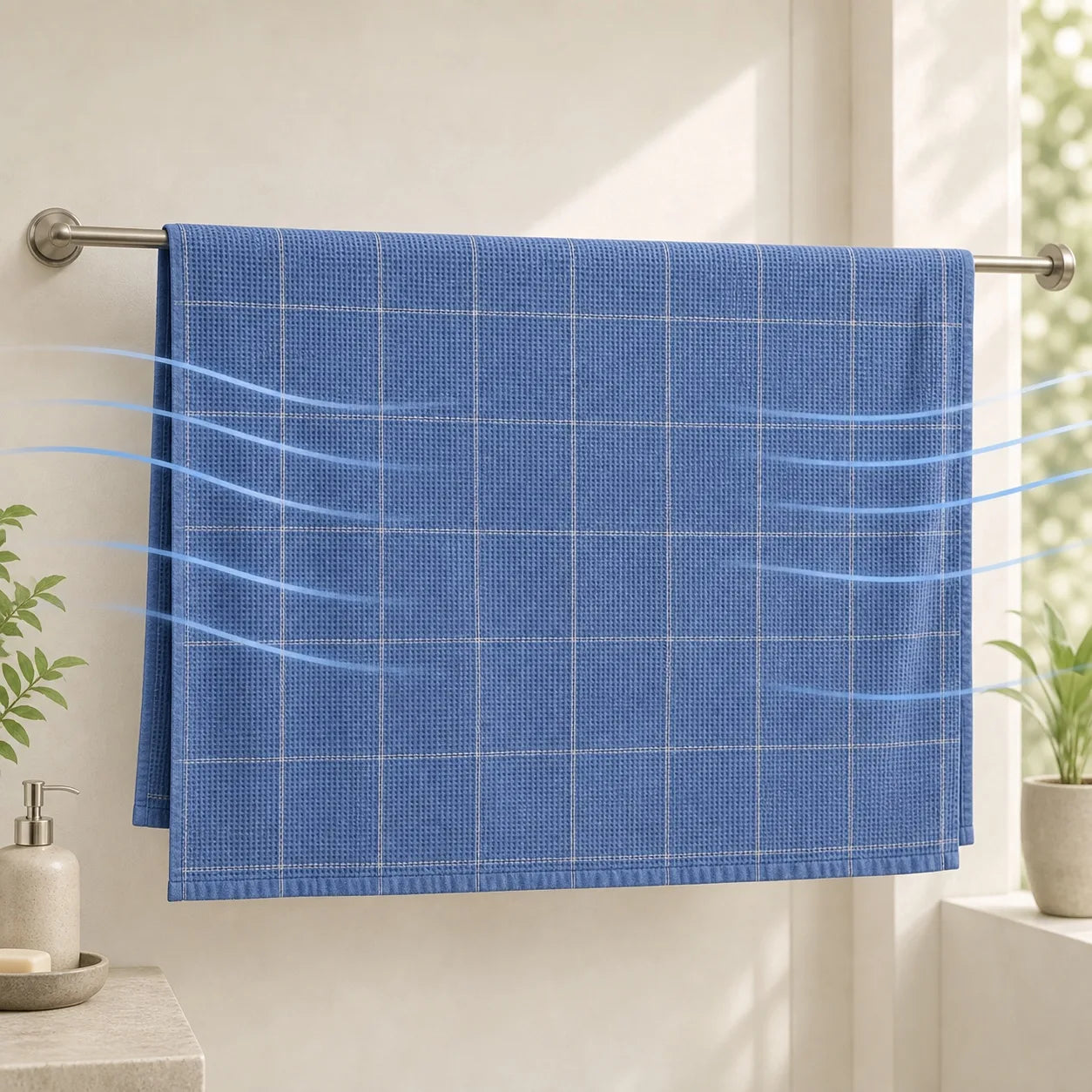 Doctor Towel spread open on a rod for better airflow