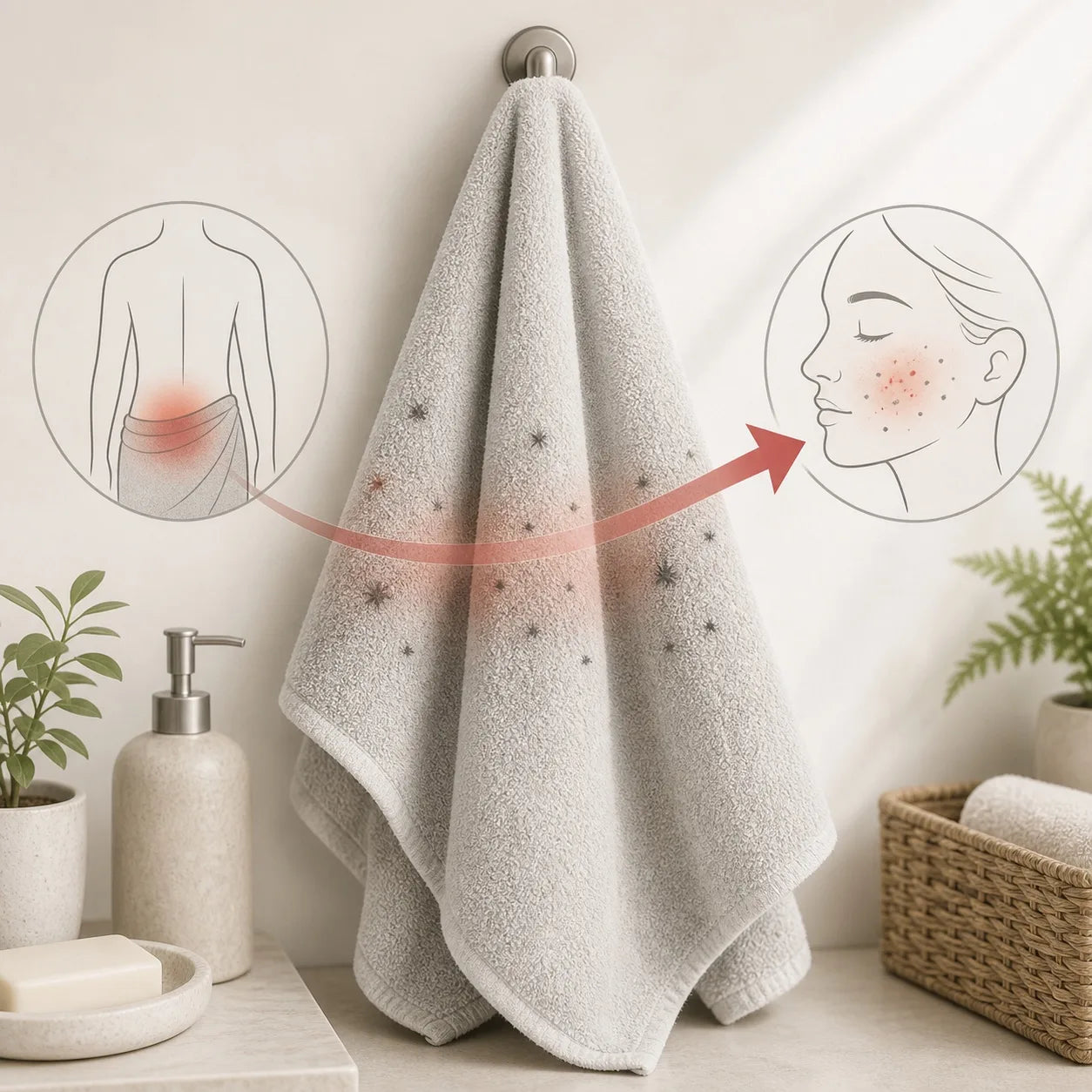 Normal towel transferring body residue toward the face