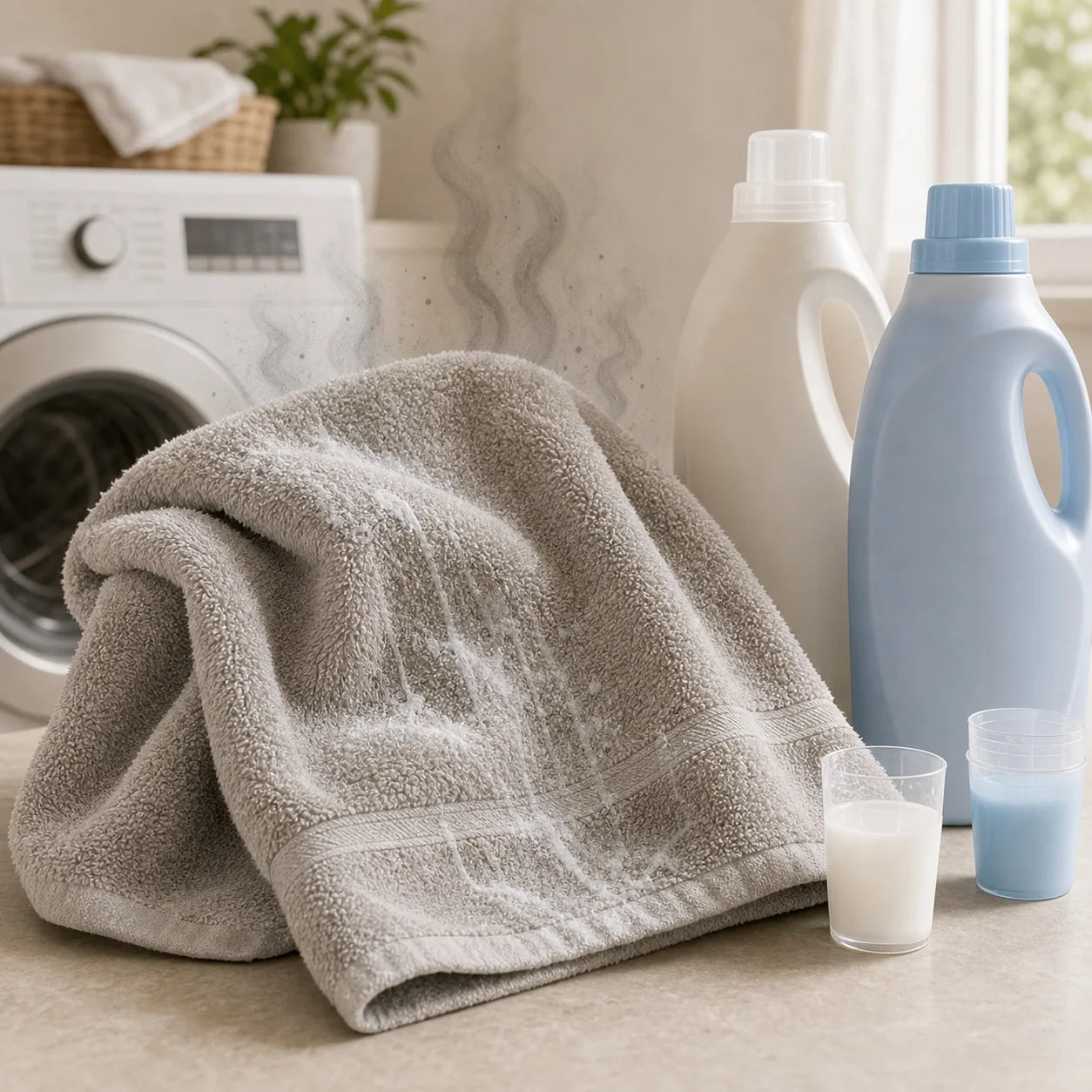 Normal towel with detergent and fabric softener residue