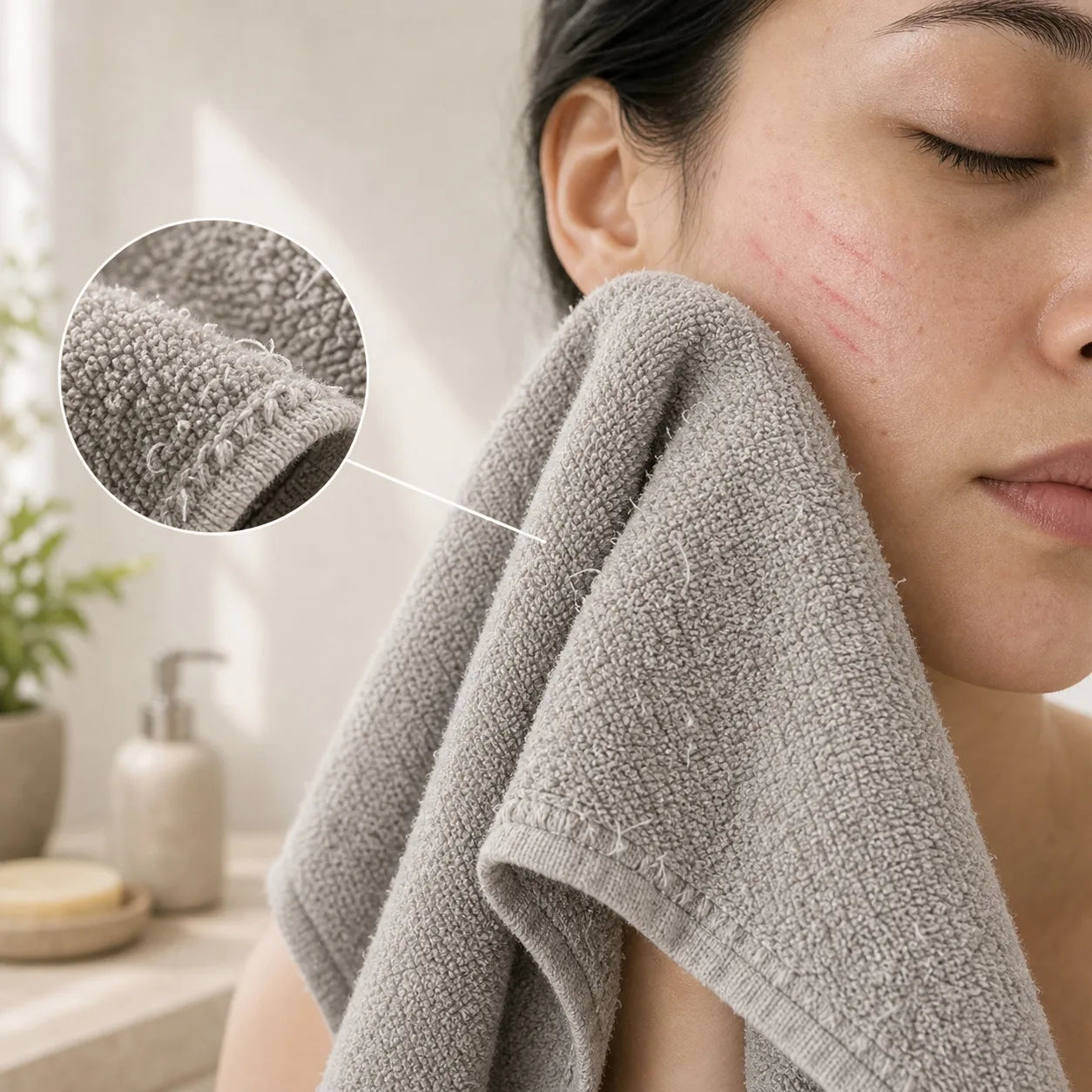 Rough normal towel dragging against sensitive skin